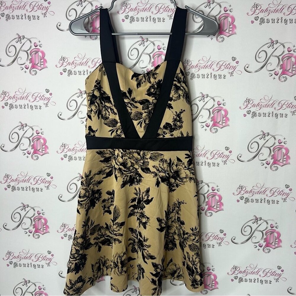 Papaya dress mini flowers tan Beige and Black Floral Dress